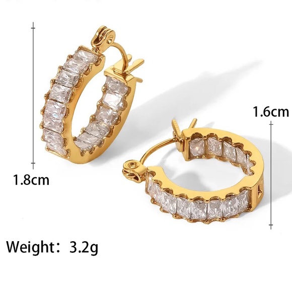 ◾️18K Gold Plated Marquis 3A CZ Crystal Hoop Earrings - Picture 11 of 13